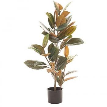 Planta Decorativa Ficus Artificial de PVC y Hierro 90 cm Verde Oscuro