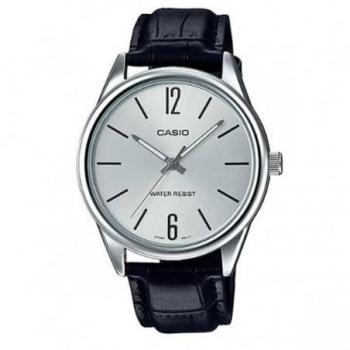 Reloj de pulsera Casio MTP-V005L-7BU con correa de cuero y dial blanco