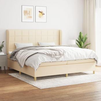 Cama Box Spring con Colchón Viscoelástico de Espuma, Protector de Muelles Ensacados, Acolchado Reversible, Tela Color Crema 200x200 cm