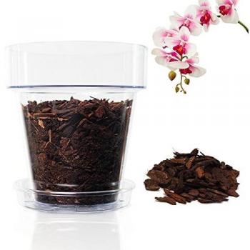 Kalapanta Kit para Trasplantar Orquídeas: 1 Maceta Transparente Ø16cm con Agujeros de Drenaje, 1 Plato Ø14cm, 1 Saco de 2L de Tierra específica para Orquídeas