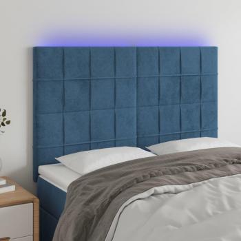Cabecero LED terciopelo azul oscuro 144x5x111/128 cm