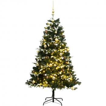 Hinged Artificial Christmas Tree with 300 LEDs and Ornament Balls, 210 cm