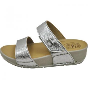 Sandalias y zapatos para caminar de mujer Fly Flot, modelo con cierre de velcro, color gris y plataforma argento