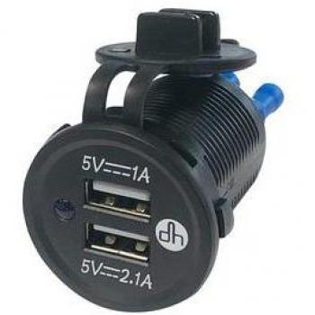 Cargador USB de Panel Empotrable con Conector Hembra, 12/24V DC a 5V DC, Salidas de 1A y 2.1A