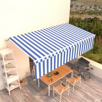 Toldo retráctil manual con sombrilla y persiana azul y blanco 6x3 m