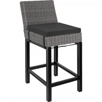 Silla de bar de ratán Latina - Silla de bar de ratán sintético con asiento acolchado, patas de madera, trenzado de ratán sintético de calidad con protección UVA, estructura estable de aluminio inoxidable y madera