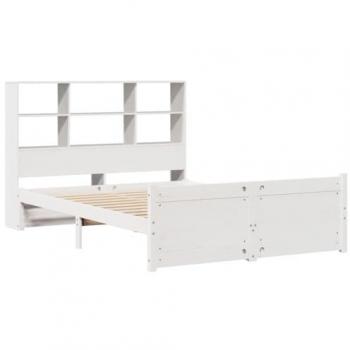 Cama con estantería sin colchón blanca 150x200 cm tamaño king madera de pino maciza