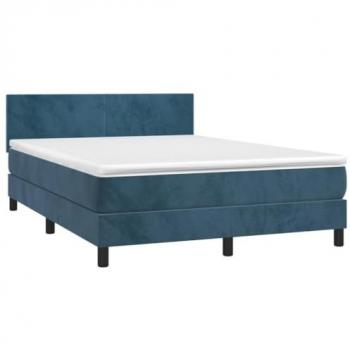 Cama box spring con colchón terciopelo azul oscuro 140x200 cm
