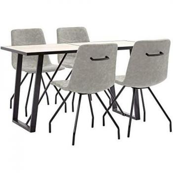 vidaXL Juego de Comedor 5 Piezas de Cuero Sintético Mobiliario Decoración Interior Casa Hogar Robusto Duradero Resistente Funcional Práctico Útil Gris