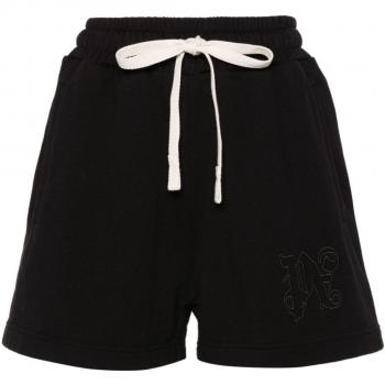 Palm Angels Women's Logo Cotton Shorts in Black | Size Medium | PWCI002R24FLE001