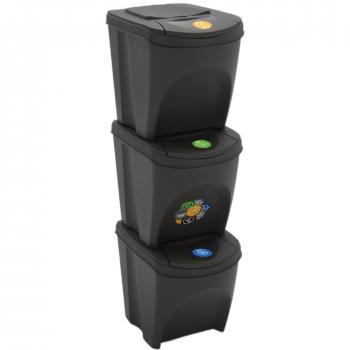 vidaXL Stackable Garbage Bin Boxes 3 pcs Grey 75 L Polypropylene