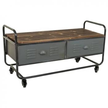 Mesa carro de metal y madera marrón 100x40x50h cm con 2 cajones de estilo Industrial