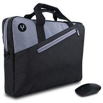 MONRAY Master Kit Black - Kit Maletín de hasta 15.6”+ Ratón Óptico Inalámbrico y de 1000 dpi por Cable, Color Negro