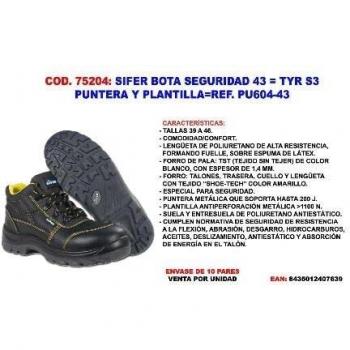 Sifer bota seguridad 43 tyr s3 puntera y plantilla pu604-43