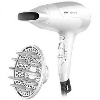 Braun Satin Hair 3 HD385 Ionic Hair Dryer with Diffuser, 2000W, White