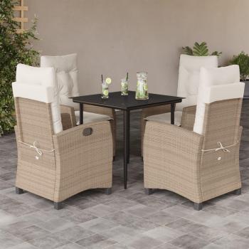 5-Piece Beige Poly Rattan Garden Dining Set with Cushions