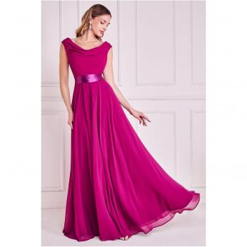 Goddiva Cowl Neck Chiffon Maxi Dress - Magenta
