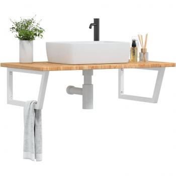 Estante de lavabo de pared de acero y madera maciza de roble Vidaxl Marrón