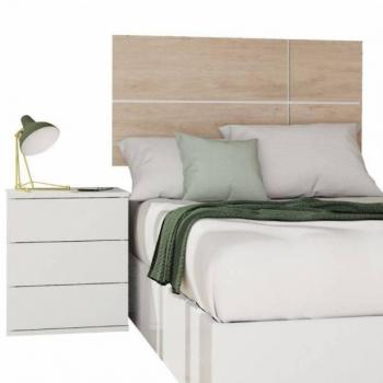 Conjunto Dormitorio Juvenil Miroytengo Nova con Cabecero de Roble Aurora y Mesita de Noche Blanca en Melamina para Cama de 90