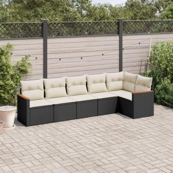 6-Piece Black Poly Rattan Garden Sofa Set with Cushions