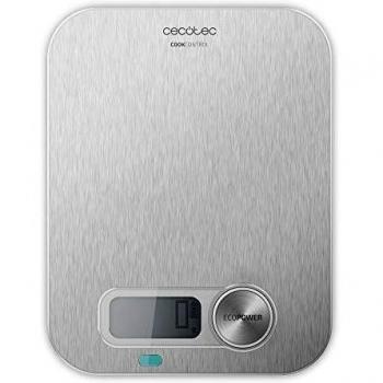 Cecotec Báscula de Cocina Cook Control 10200 EcoPower INOX. Sin Pilas, Precisión de 1 gr, Pantalla LCD, Función Tara, Función sólidos y líquidos