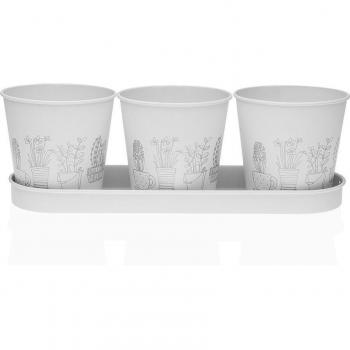 Maceta Versa Blanca Triple de Metal con Diseño Moderno