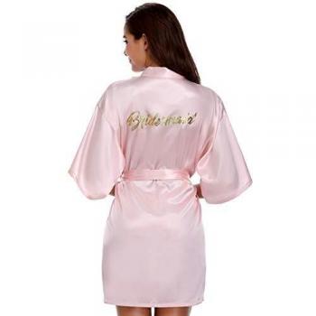 Vlazom Kimono Mujer Bata para Satin Mujer, Albornoces para Mujer de Batas Novia Boda de Pijamas para Kimono dama de honor Suave y Sexy,XXL,Rosado