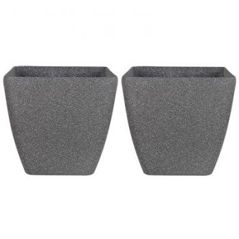 Set de 2 macetas cuadradas de poliresina gris oscuro, mezcla de piedra, resistentes a UV, 49 x 49 cm