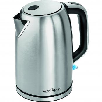 ProfiCook 501083 Hervidor de agua eléctrico, capacidad de 1,7 l, 2200 W, acero inoxidable, Gris