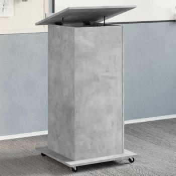 Atril con ruedas y cajón de madera de ingeniería y hormigón, dimensiones 55x55x107cm, color gris