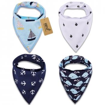 iZiv Baberos del Bebé - Paquete de 4 Diseños Pañuelo con Snaps Ajustables, TPU Impermeable Guarnición para niño 0-2 años