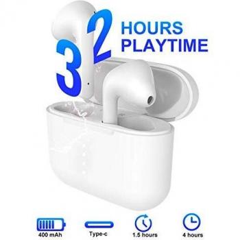 Auriculares Inalámbricos,HOISTAC Auriculares Bluetooth 5.1 Estéreo con Micrófono dual Incorporado/IPX7 Impermeable/Carga rápida USB-C/Control Táctil/32 Horas de Juego Aplicar para iPhone y Android