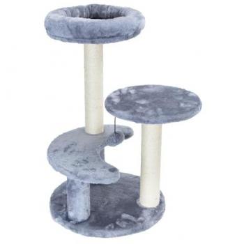 Árbol Rascador para Gatos Gris 40x65cm con 3 Niveles, Cuerda Colgante y Postes de Sisal