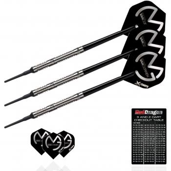 Michael Van Gerwen XQ Max 18g - 90% Dardos de Plastico con Plumas, eje de dardos, billetera & Red Dragon naipe