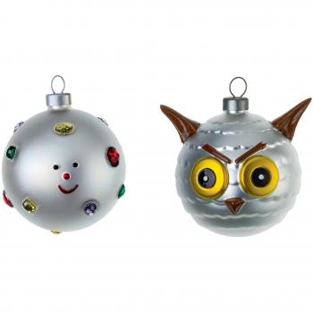 Alessi Fioccodineve e Uffoguffo AMJ14SET6 Juego de Bolas de Árbol de Navidad con Copo de Nieve y Búho en Vidrio Soplado, Decorado a Mano, 2 Piezas