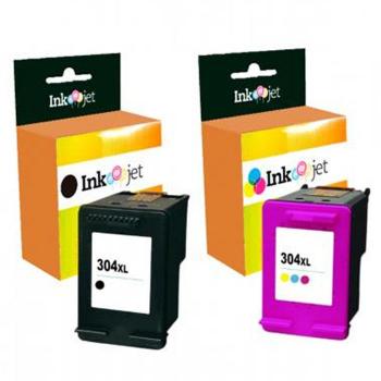 Pack de 2 tintas genéricas HP 304XL (N9K08AE y N9K07AE) en negro y color