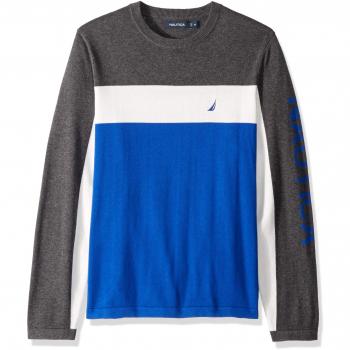 Nautica Color Blocked Crew, Jersey para Hombre, Blanco
