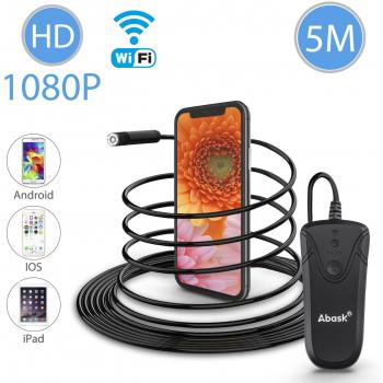 WiFi Endoscopio,Abask 2.0 Megapíxeles COMS HD 1080p Inalembrico Impermable Endoscopio Cámara de Serprente de Inspección,8 luces LED,Para Android y IOS iphone/Tablet, 16.4 ft