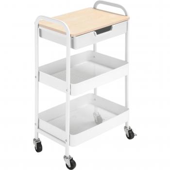 Carrito de Cocina Auxiliar Homcom 3 Niveles 1 Cajón 2 Cestas con Ruedas Blanco