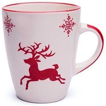 Excelsa Reno, Taza de Cerámica, Color Blanco y Rojo