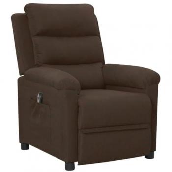 Sillón Reclinable Eléctrico de Tela Marrón Oscuro con Reposapiés Ajustable para Sala de Estar, Salón u Oficina