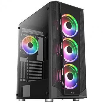 Aerocool PRISMBKV3, Caja PC ATX Negra, 4 Ventiladores ARGB, Frontal + Lateral Cristal Templado