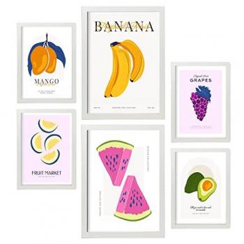 Set de 6 Posters de Frutas de Verano con Marcos Negros - Arte Botánico y Decoración Natural para Interiores en Tamaños A3 y A4