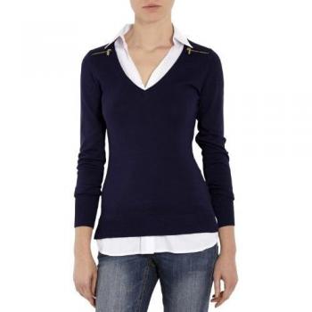 Morgan - Jersey de Manga Larga para Mujer, Talla 36/38, Color Azul Marino/Blanco