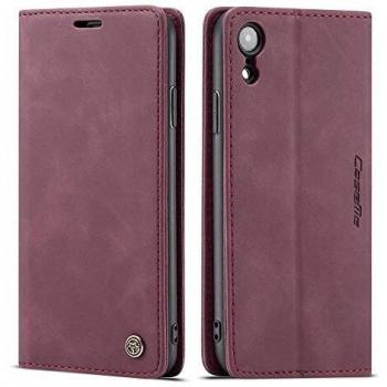 Freezon Funda para iPhone XR, elegante estilo retro de piel con ranura para tarjeta de crédito de identificación, soporte con cierre magnético para iPhone XR-Wine