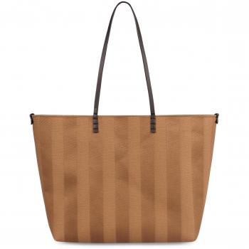 Fendi Women's Cappuccino Beige Large Reversible Canvas & Leather Shopper Tote Bag