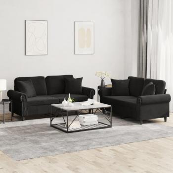 Sofá de 2 piezas con almohadas de terciopelo negro Vidaxl