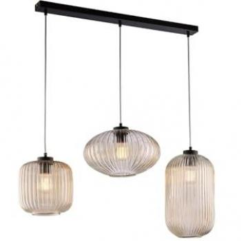 Suspensión 3 luces Glamour vidrio soplado ámbar plisado