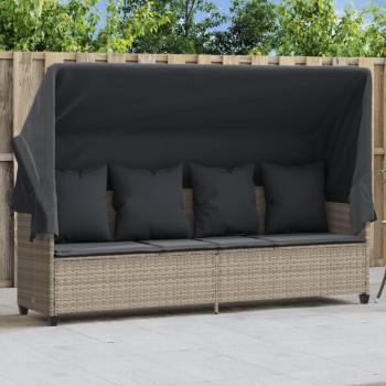 Cama con dosel y almohadas gris claro en Polyrattan