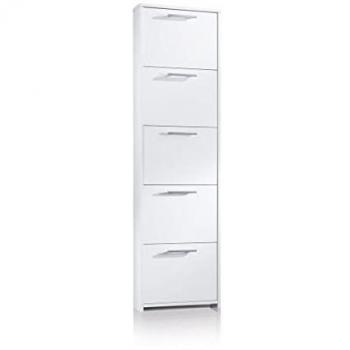 Mueble Zapatero de Madera Blanca con 5 Puertas para Ahorrar Espacio y Almacenar 10 Pares de Zapatos